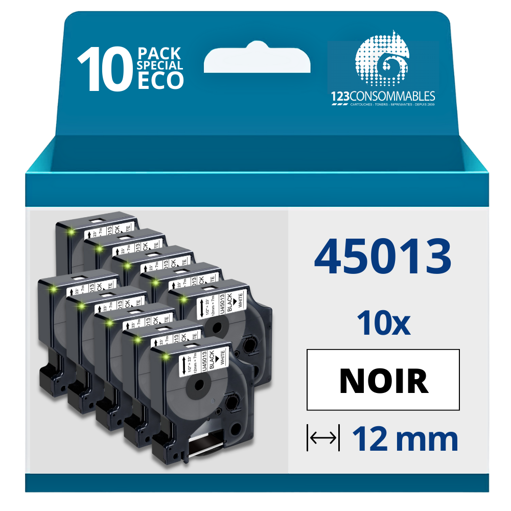 ✓ DYMO ruban D1 S0720530 (45013) Noir sur blanc 12 mm couleur