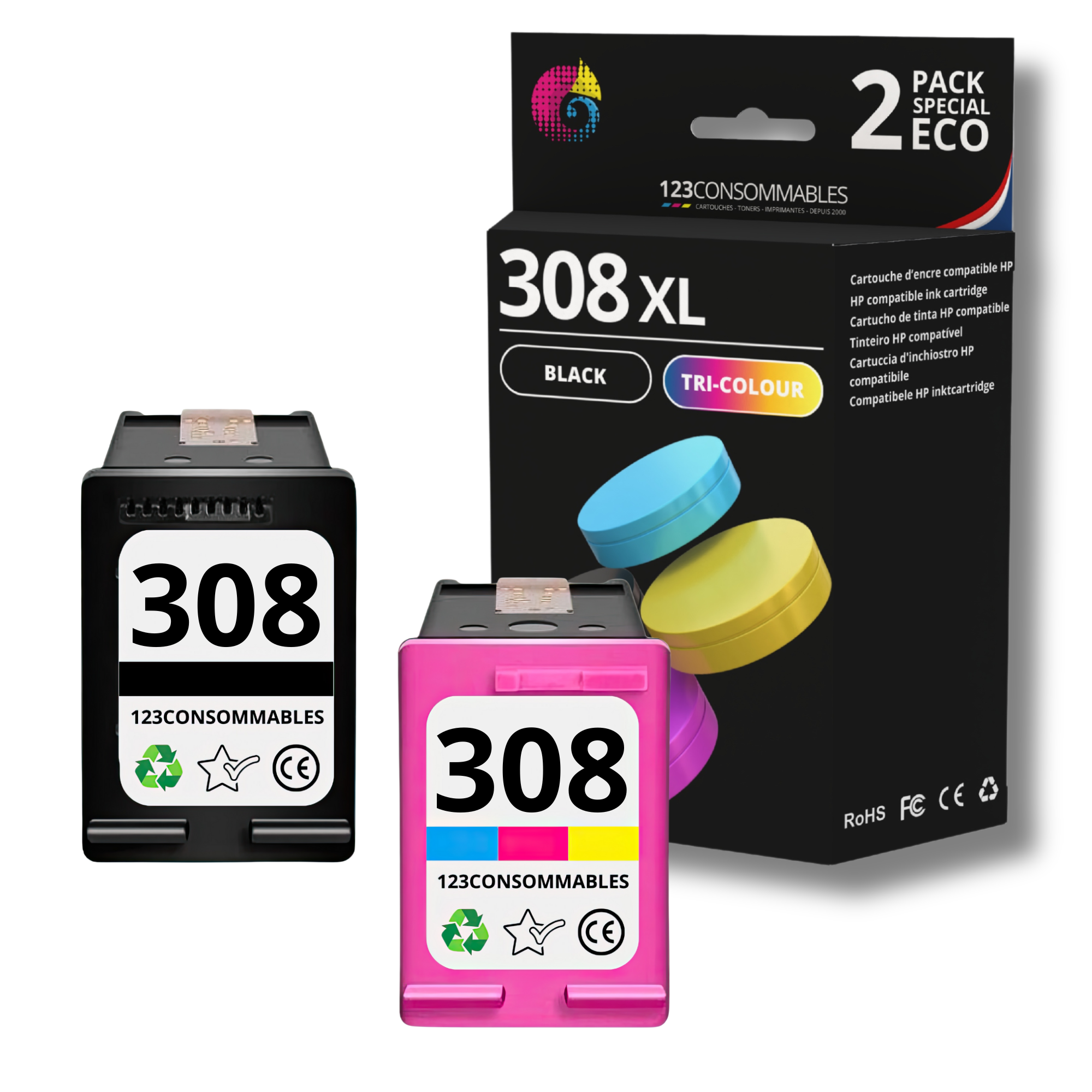Pack compatible avec HP 305XL SANS NIVEAU ENCRE noir et couleur