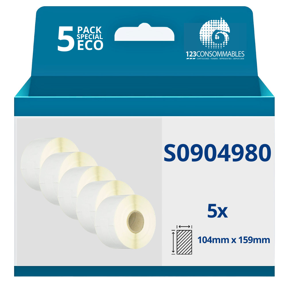 Pack de 5 Rouleaux étiquettes compatible DYMO LABELWRITER 4XL (S0904980) 104 mm x 159 mm