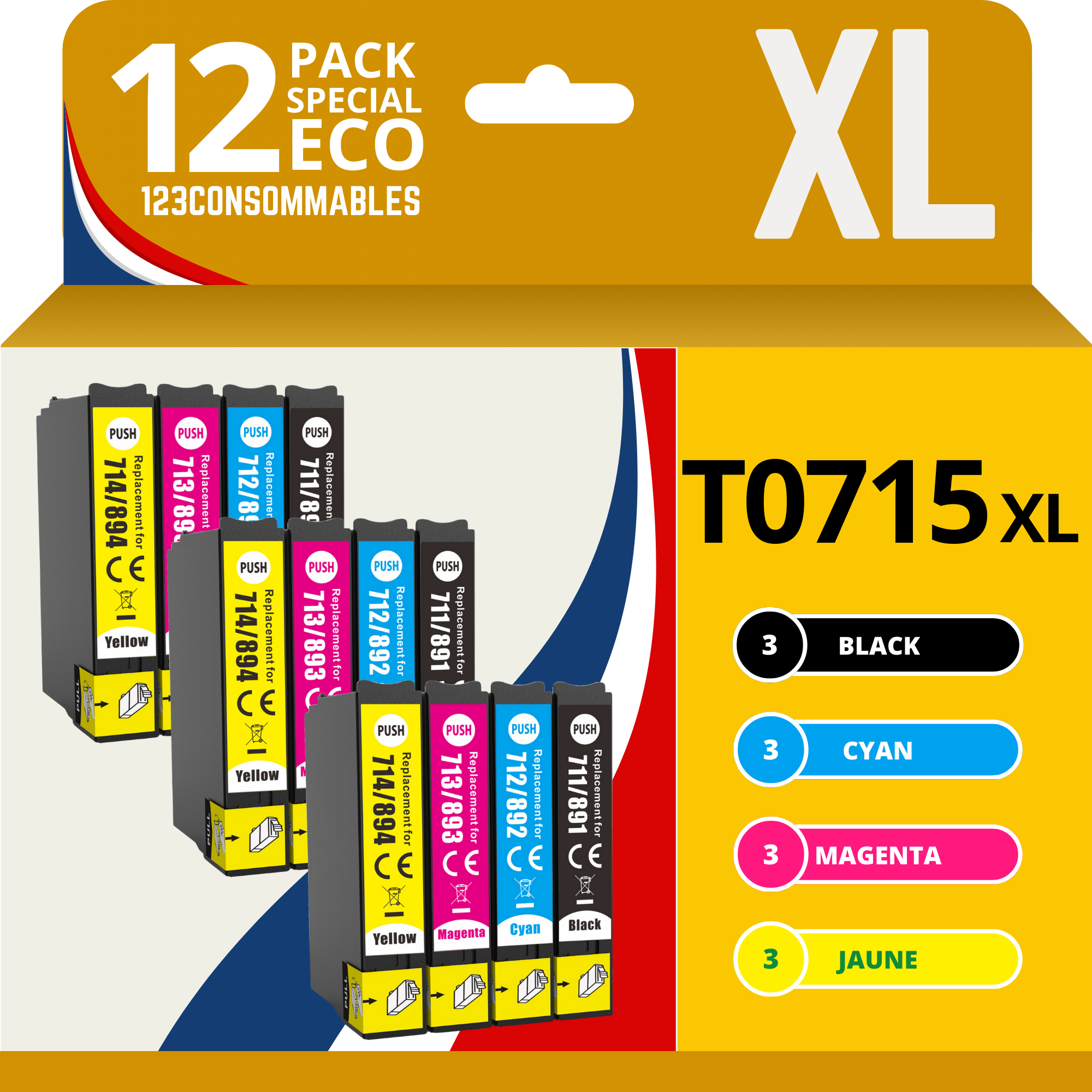 Pack 12 cartouches compatibles EPSON T0715XL