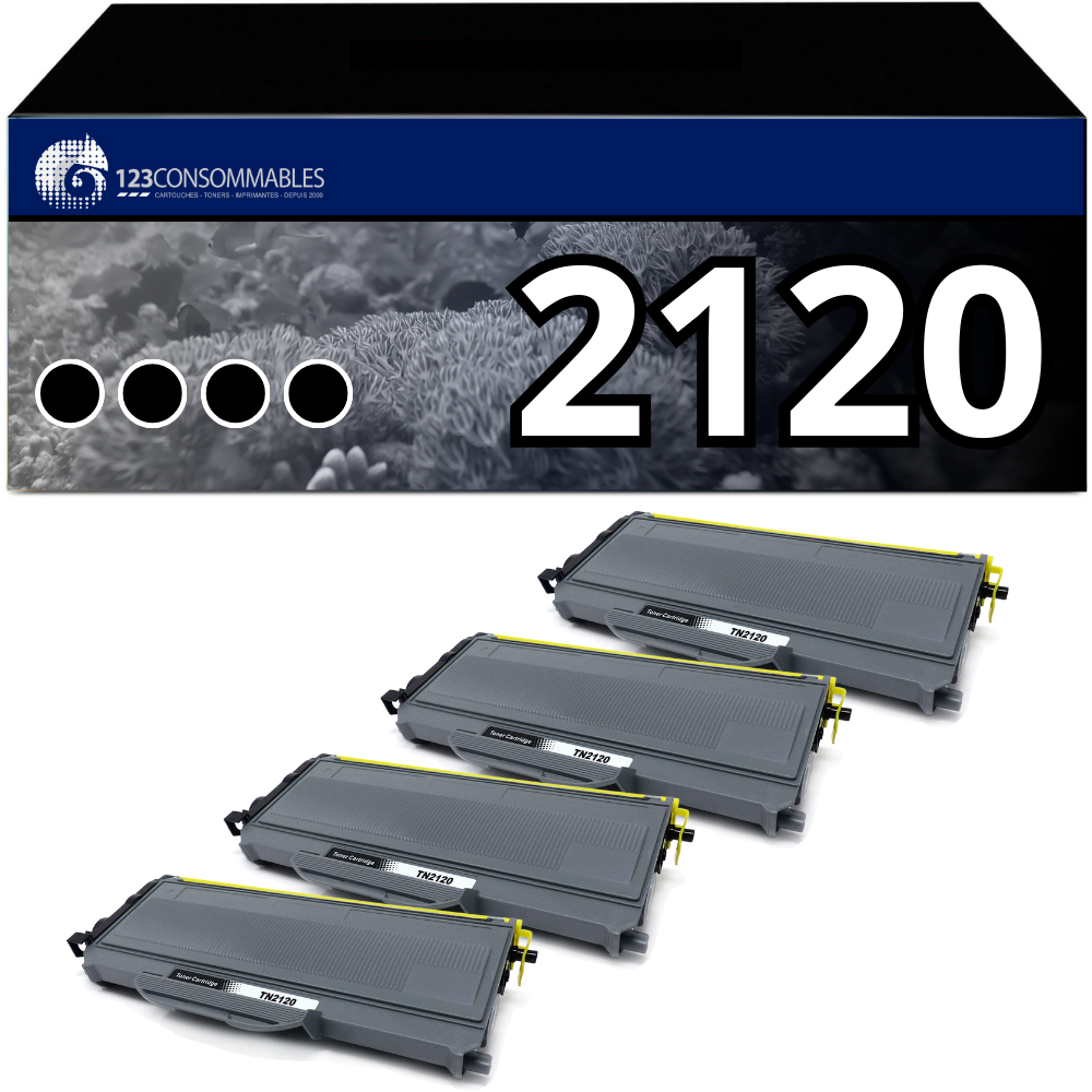 Pack de 4 toners compatible BROTHER TN2120 XL noir