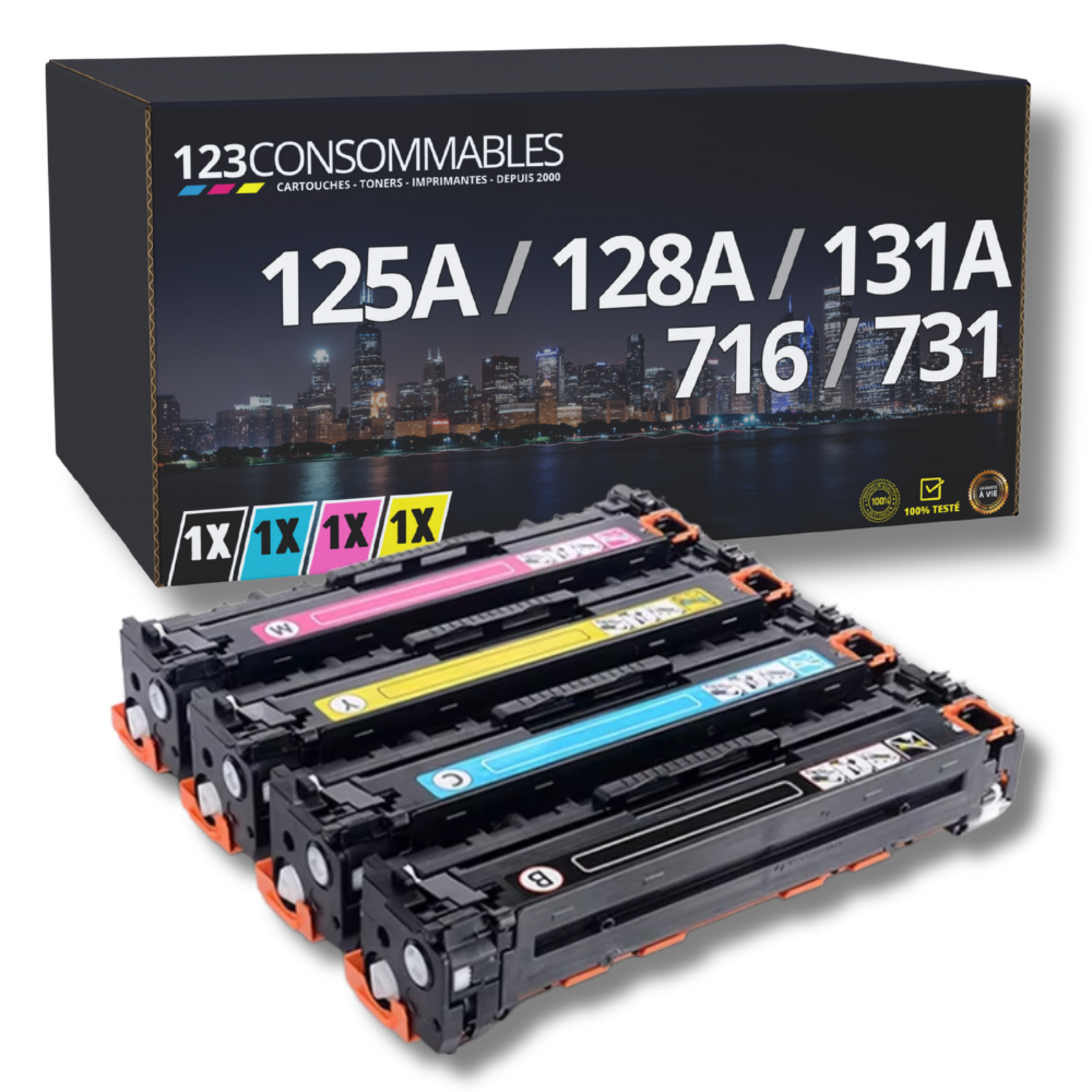 Pack de 4 toners compatible CANON 716/731 - HP 125A/128A/131A