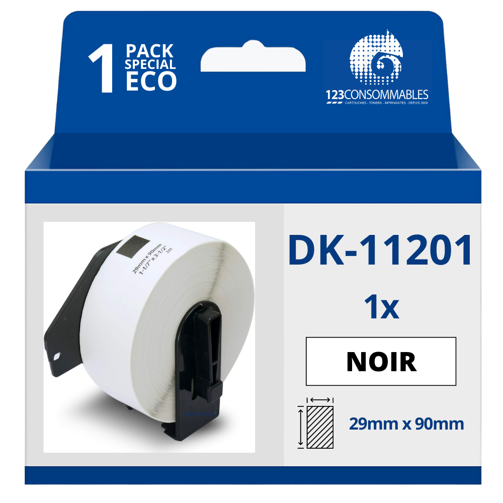 ✓ Rouleau d'étiquette compatible BROTHER DK-11201 étiquettes d'adresse 29mm  x 90mm couleur Blanc en stock - 123CONSOMMABLES