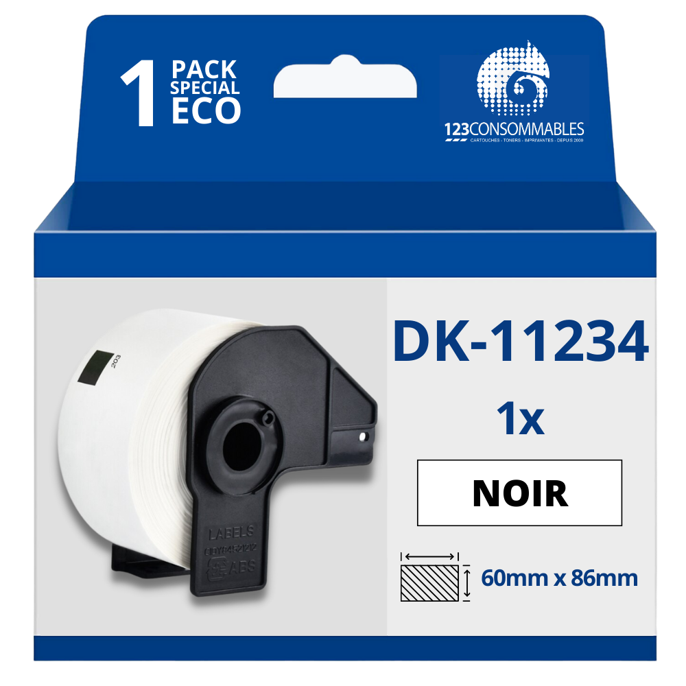 Étiquettes compatibles Brother DK11234 - 60x86 mm - 260 unités - Texte noir sur fond blanc