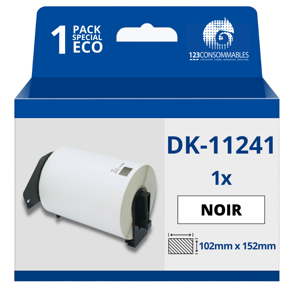 Étiquettes compatibles Brother DK11241 - 102x152 mm - 200 unités - Texte noir sur fond blanc