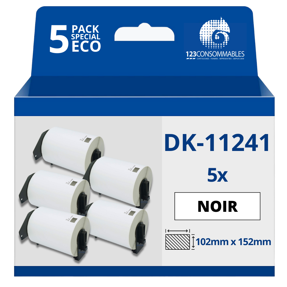 Pack de 5 Rouleaux Étiquettes prédécoupées pour les envois volumineux compatible avec BROTHER DK-11241 - 102x152 mm