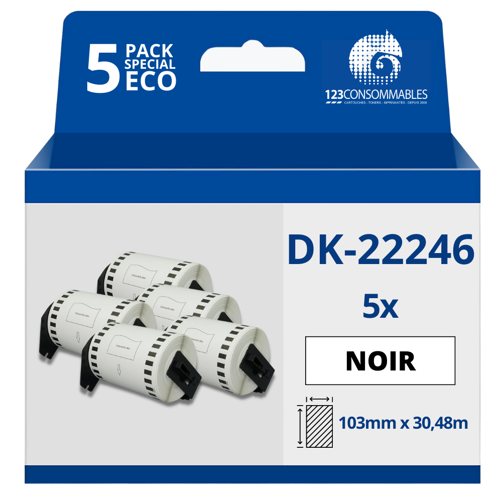 Pack de 5 Rouleaux Étiquettes compatible BROTHER DK-22246 - Largeur 103 mm x 30,48 m