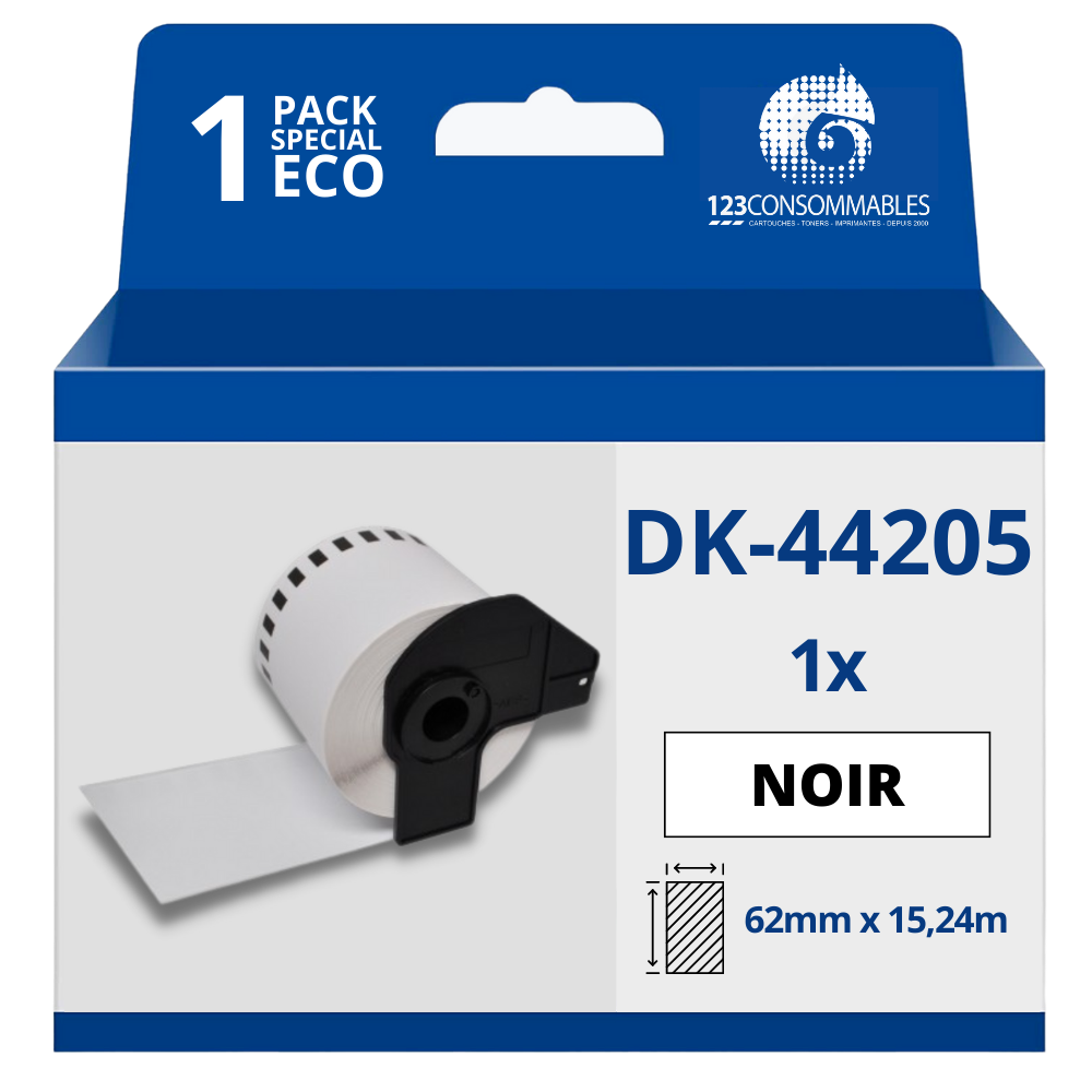 Étiquettes amovibles compatibles Brother DK44205 - Largeur 62 mm x 15,24 m