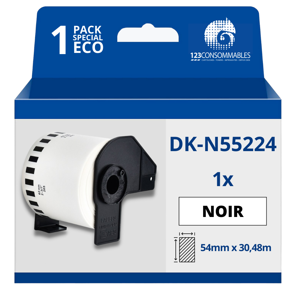 Brother DKN55224 - Étiquettes génériques non adhésives au format personnalisé - Largeur 54 mm x 30,48 mètres - Texte noir sur fond blanc