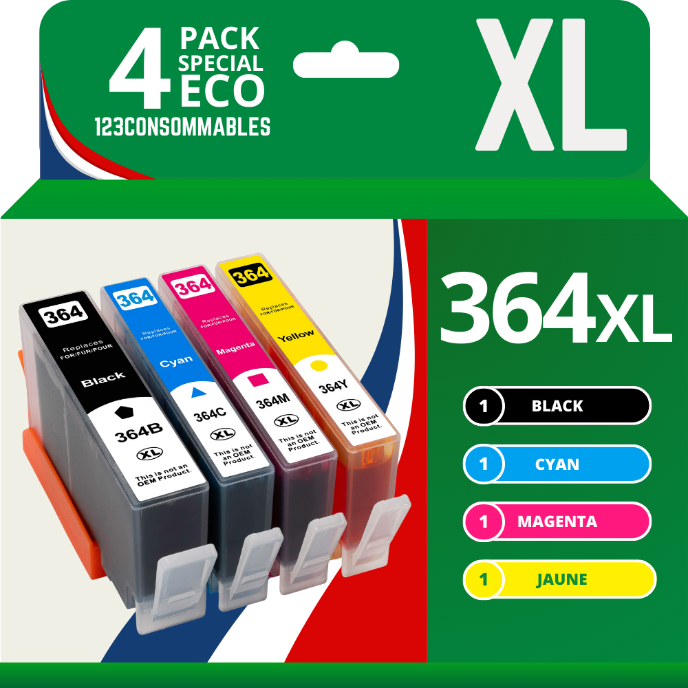 Pack 4 cartouches compatibles HP 364XL