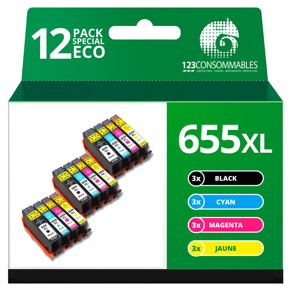 Pack compatible HP 655XL (12 cartouches)