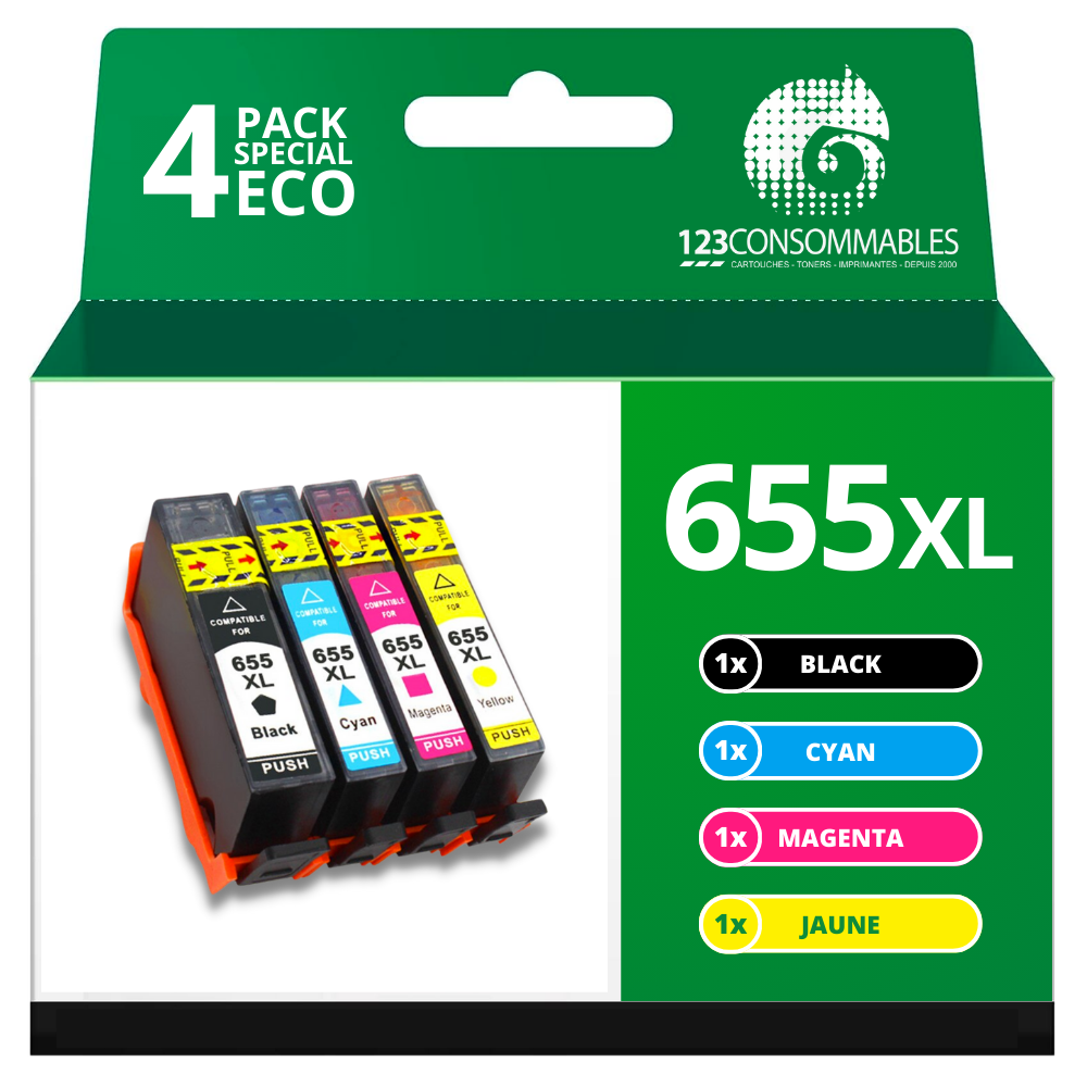 Pack compatible HP 655XL (4 cartouches)