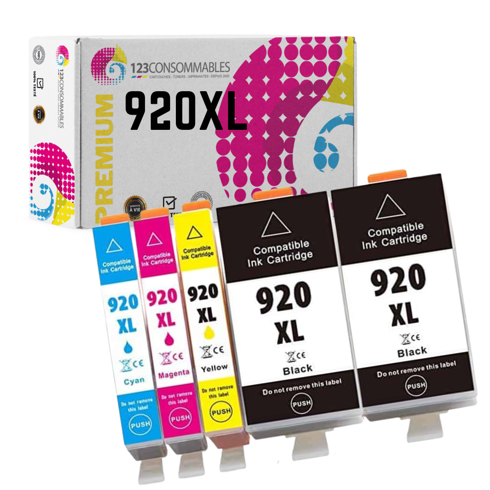 Pack 5 cartouches compatibles avec HP 920XL (BK/BK/C/M/Y)