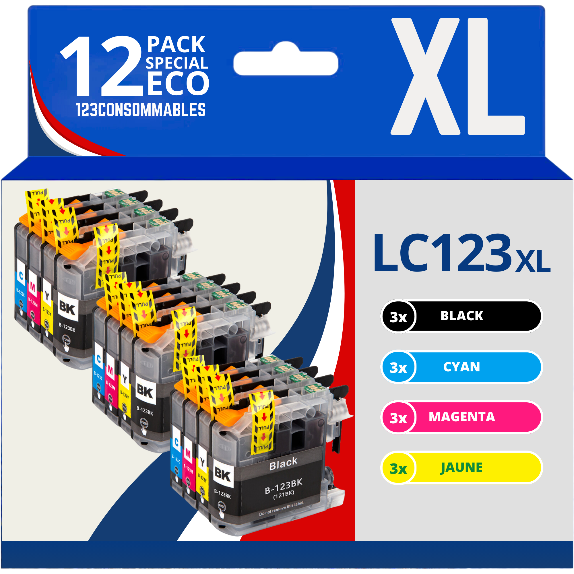 Pack compatible BROTHER LC-123 12 cartouches