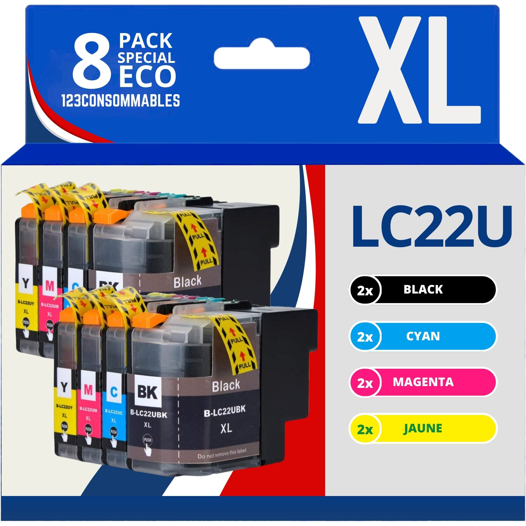 Pack compatible avec BROTHER LC-22U 8 cartouches