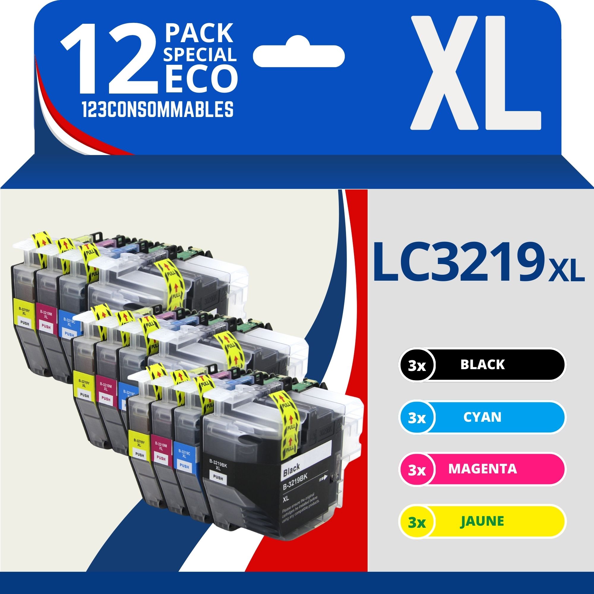 Pack 12 cartouches compatibles BROTHER LC3219 XL