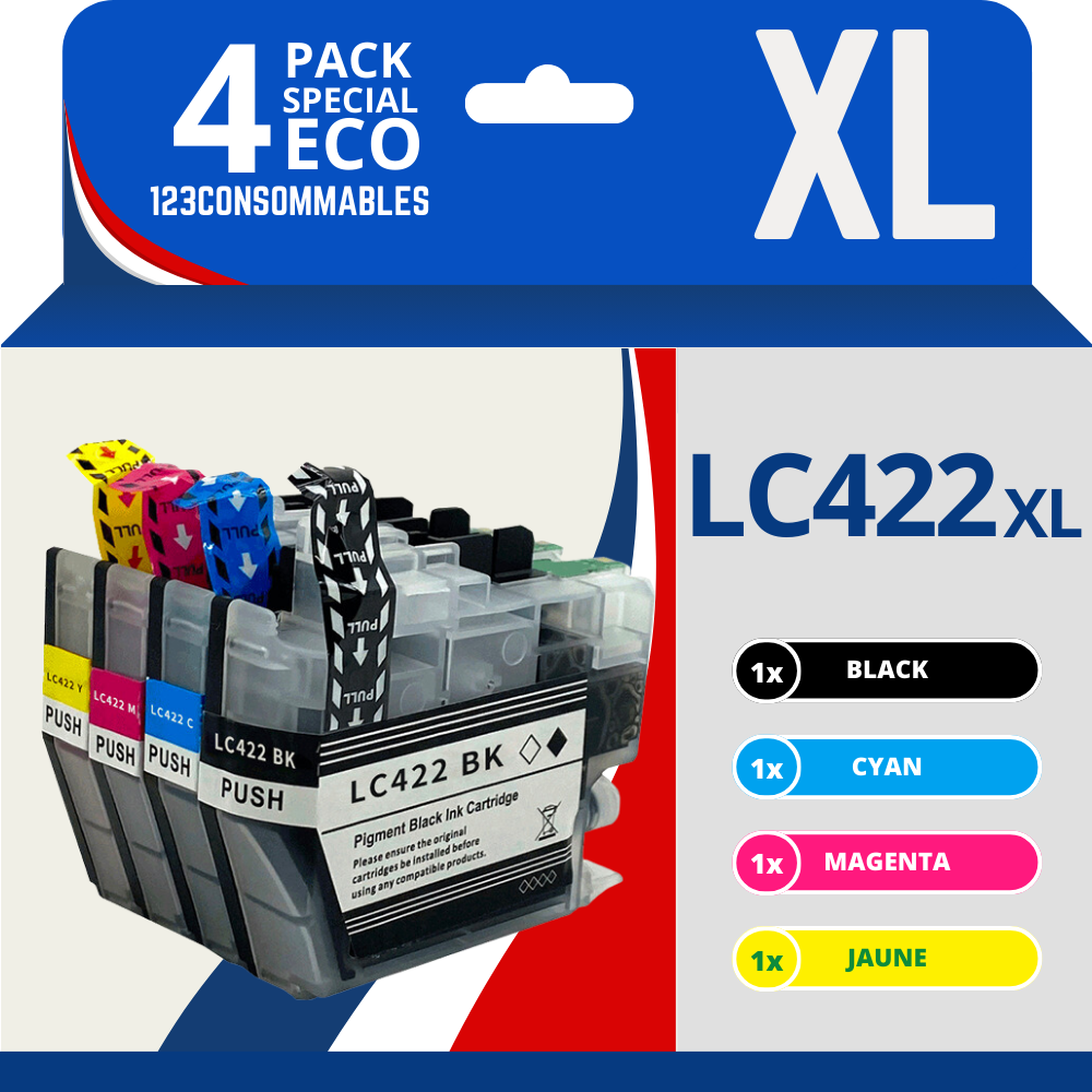 Pack compatible BROTHER LC422XL, 4 cartouches