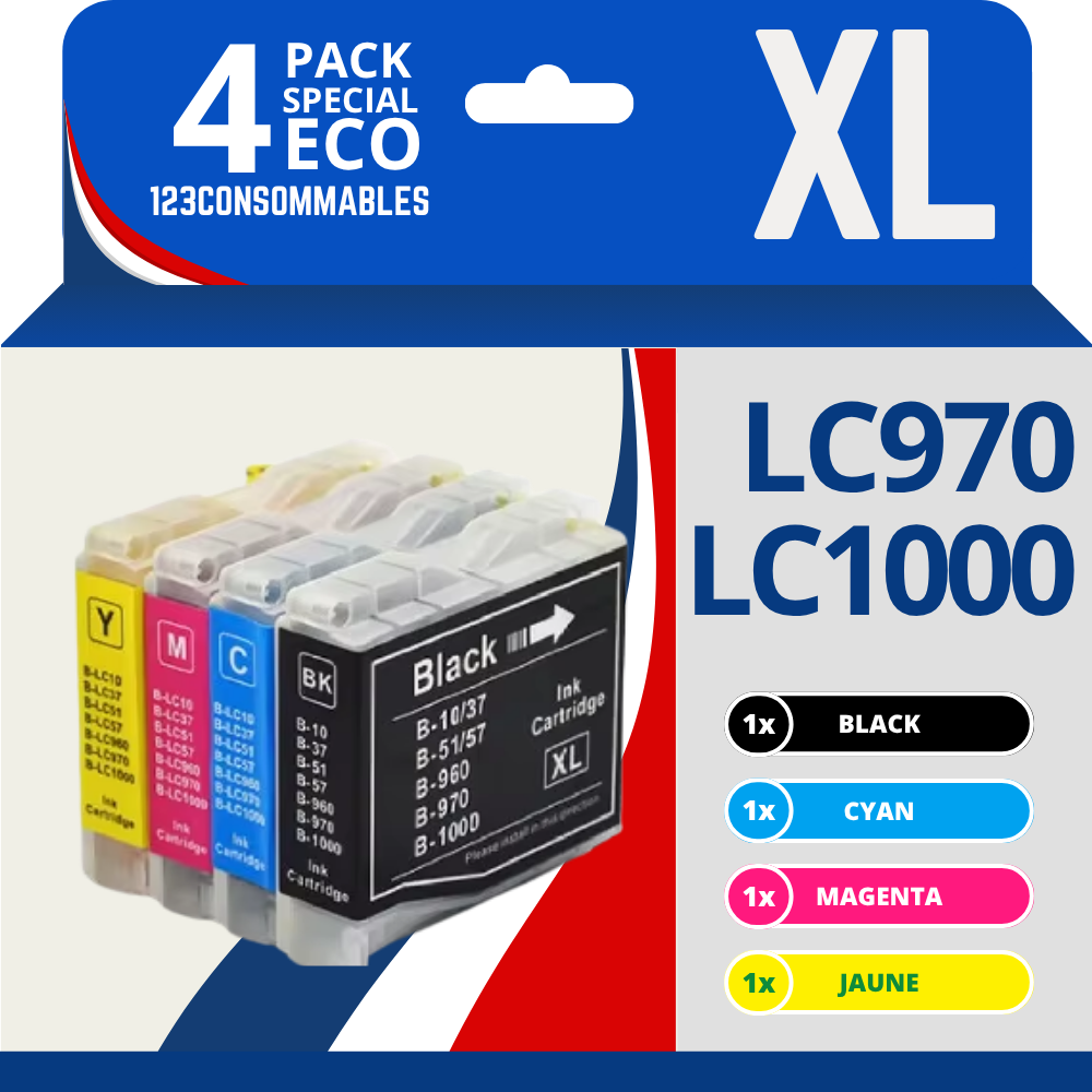 Pack compatible BROTHER LC970/LC1000, 4 cartouches