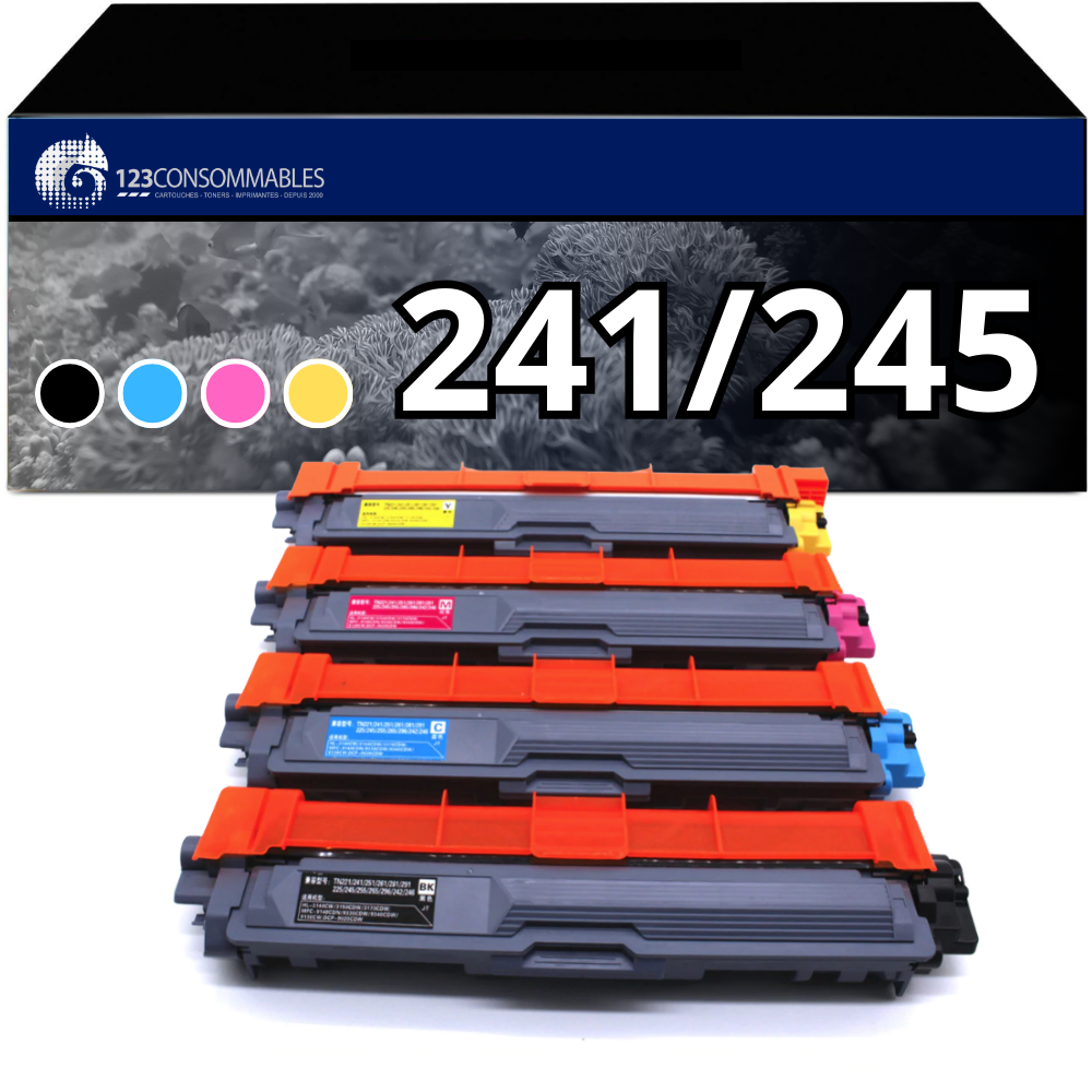 ✓ Pack 4 Toners compatible BROTHER TN-241/TN-245XL couleur pack en stock -  123CONSOMMABLES