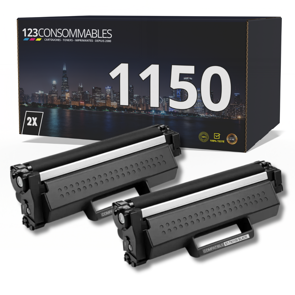 Pack 2 toners compatible  Brother TN1150 noir