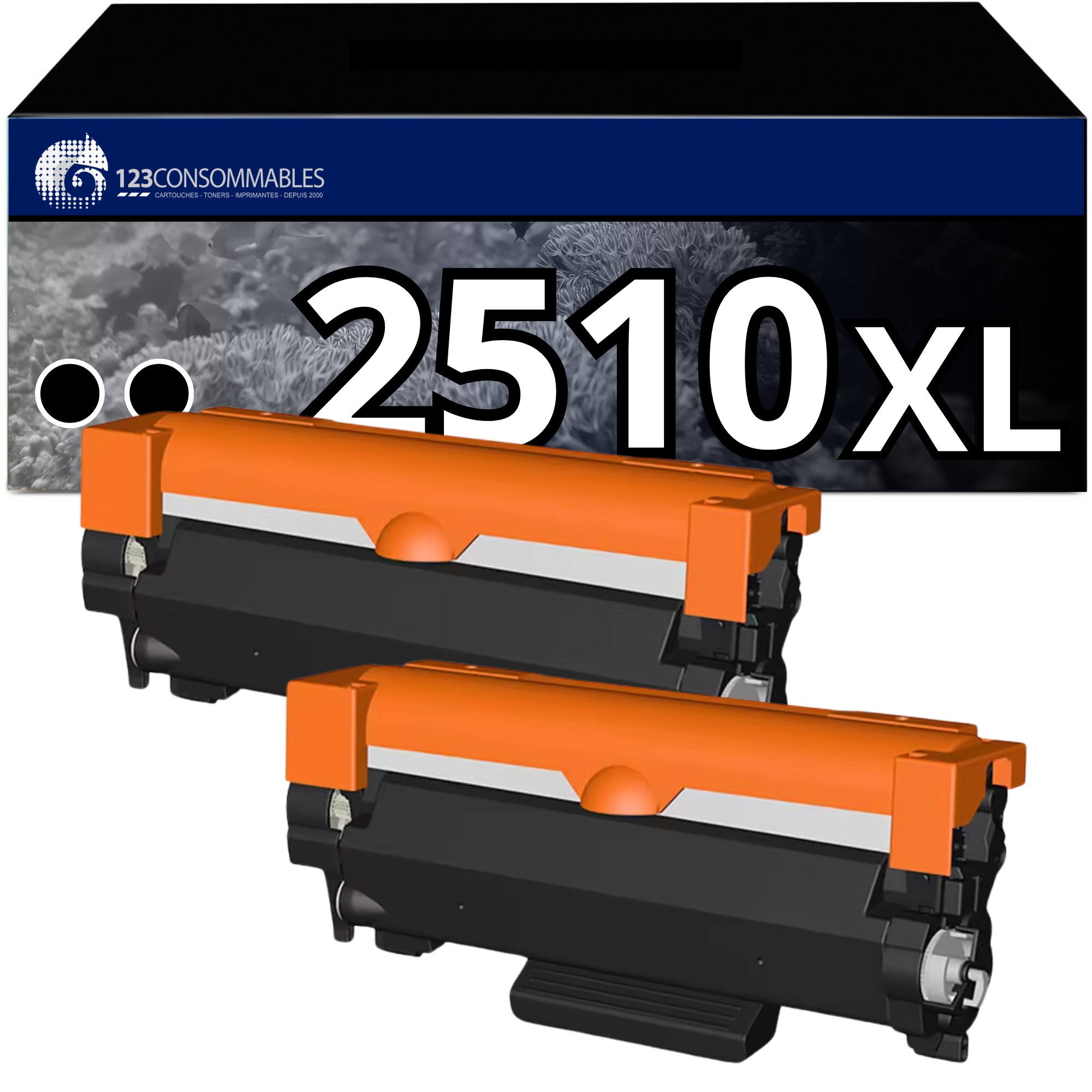 Pack 2 Toners compatibles BROTHER TN2510XL noir