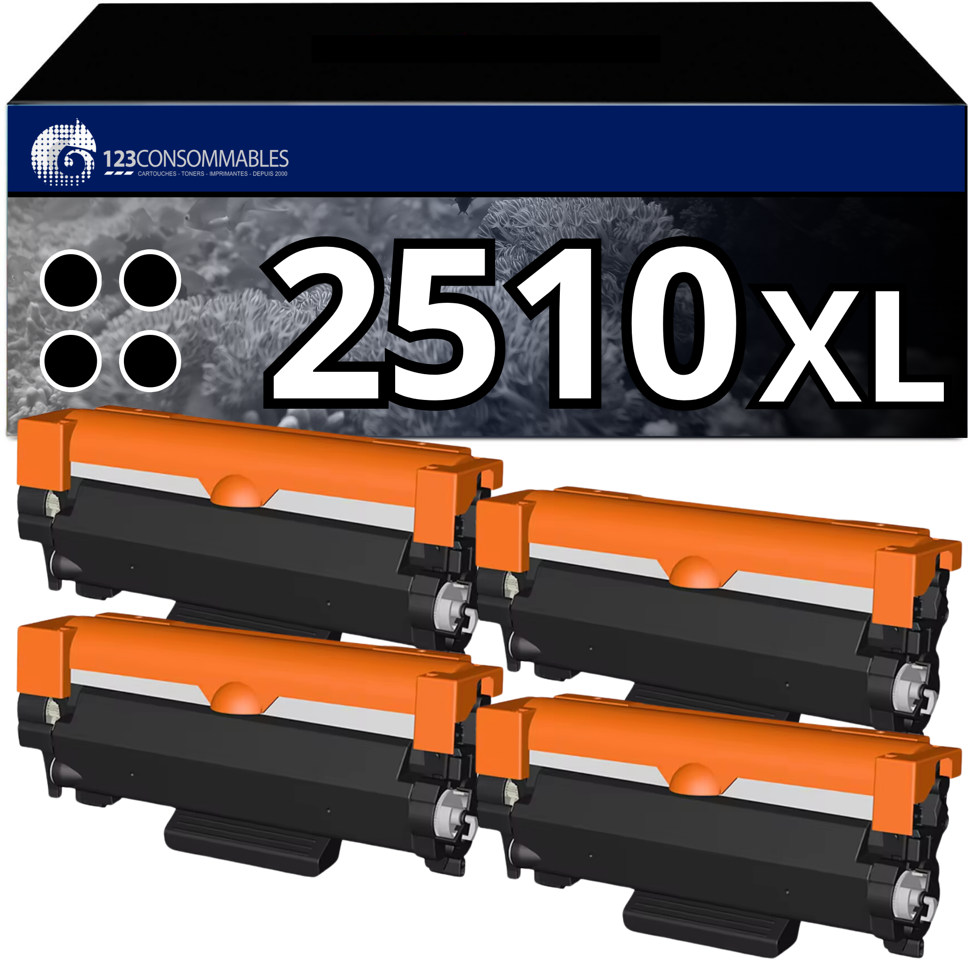 Pack 4 Toners compatibles BROTHER TN2510XL noir