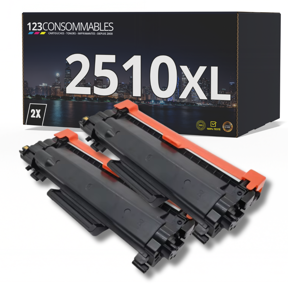 Pack 2 Toners compatibles BROTHER TN2510XL noir