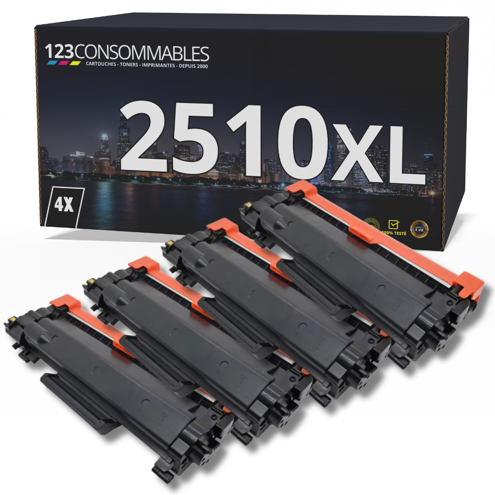 Pack 4 Toners compatibles BROTHER TN2510XL noir