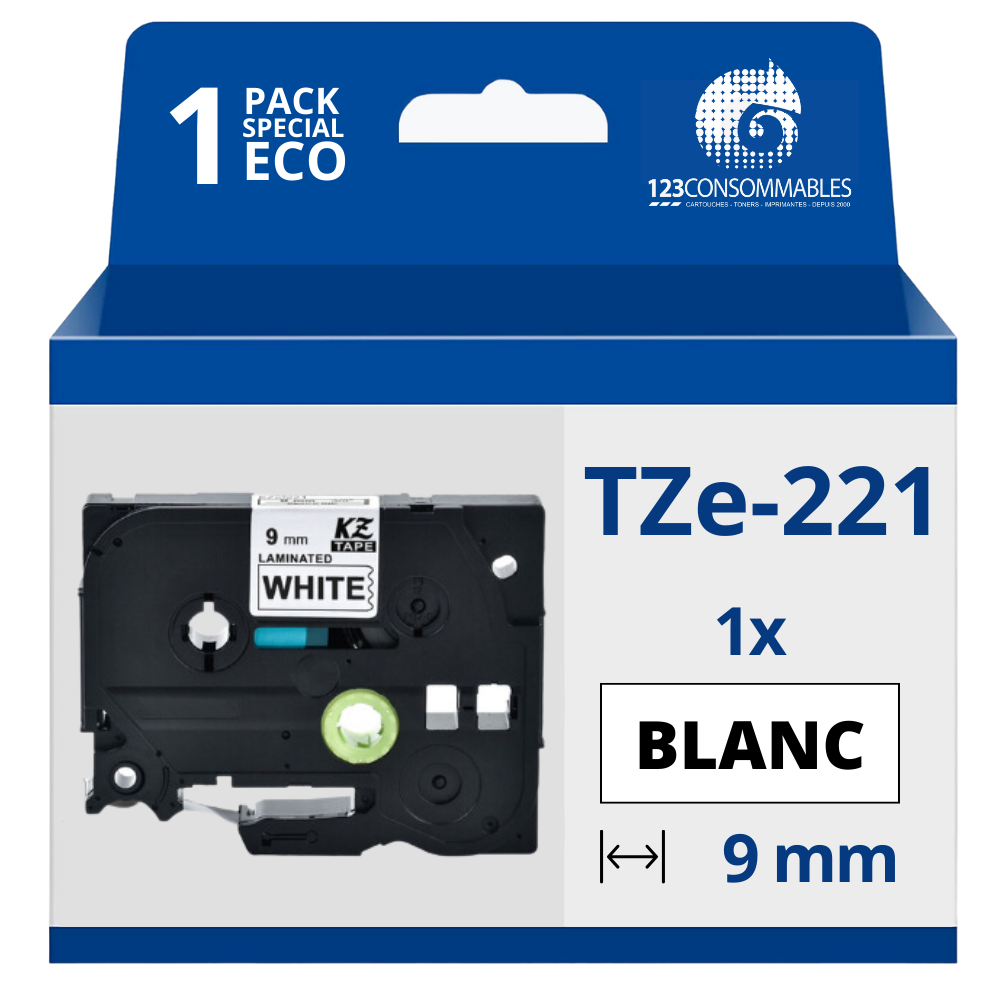 Ruban compatible Brother TZe221 - Texte noir sur fond blanc