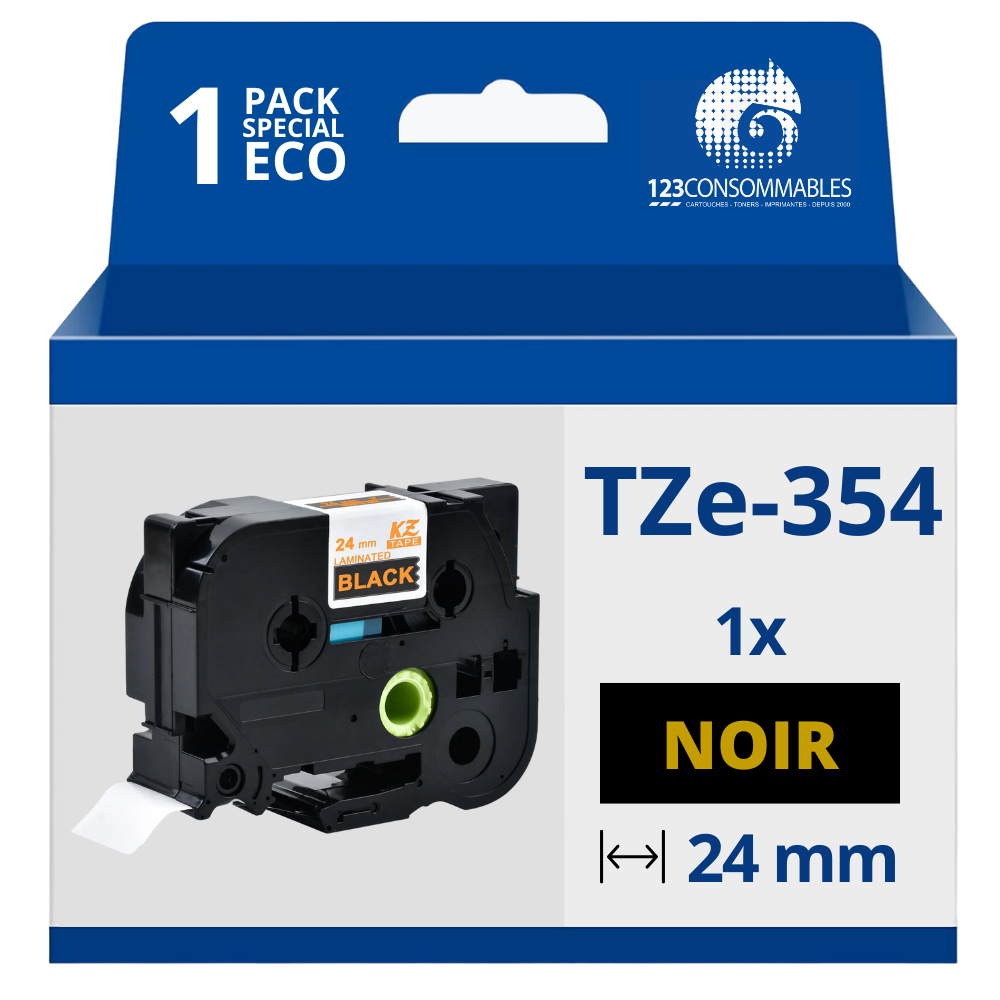 Ruban compatible Brother TZe354 - Texte doré sur fond noir