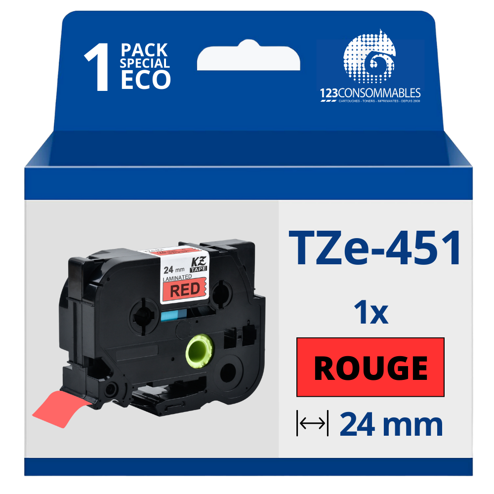 Ruban compatible Brother TZe451 - Texte noir sur fond rouge