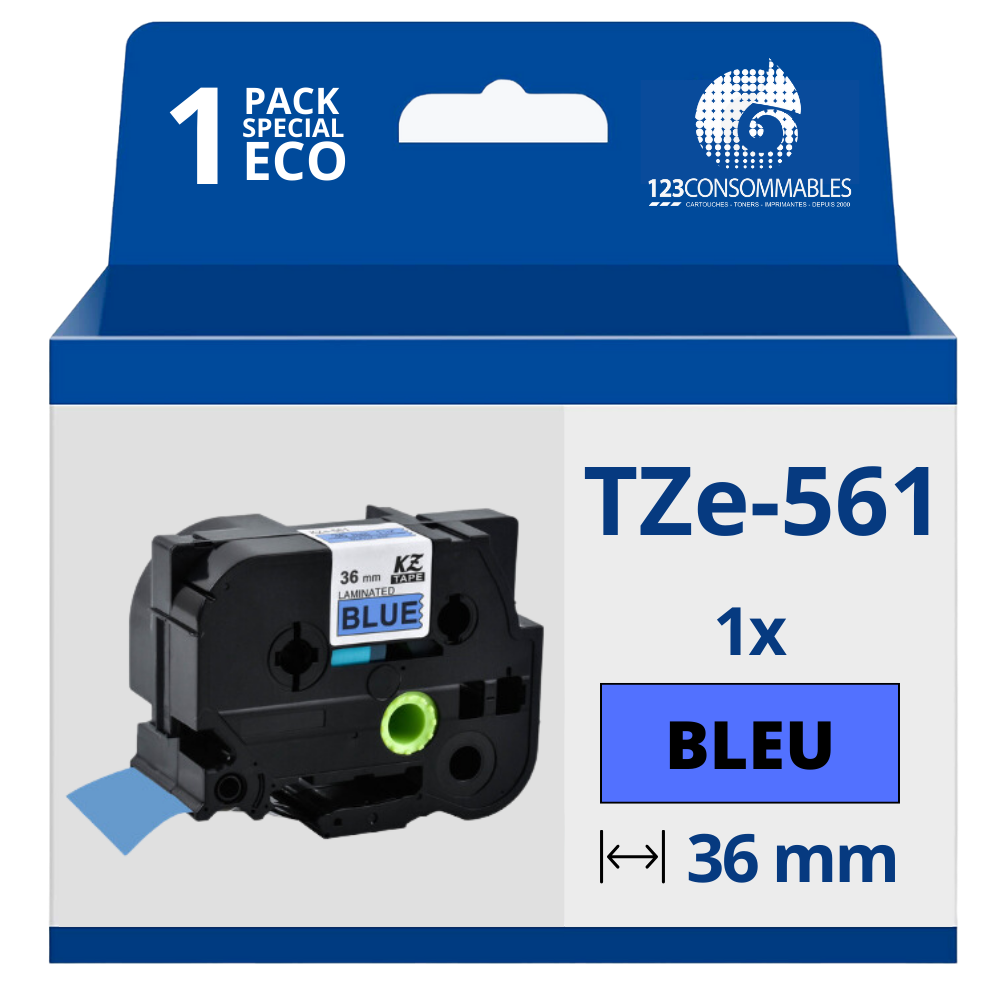 Ruban compatible Brother  TZe561 - Texte noir sur fond bleu