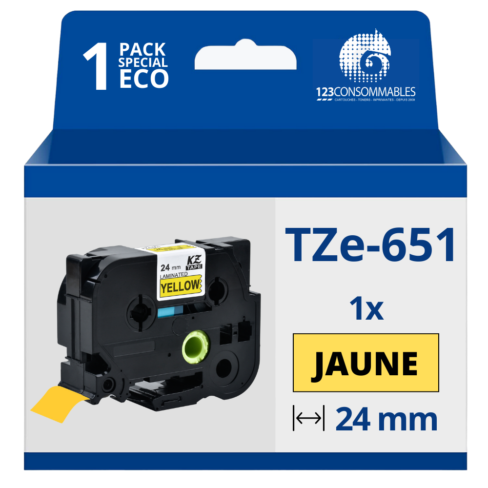 Ruban compatible Brother TZe651 - Texte noir sur fond jaune