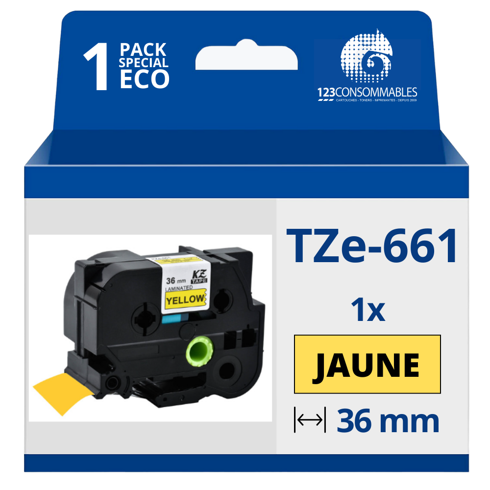 Ruban compatible Brother  TZe661 - Texte noir sur fond jaune