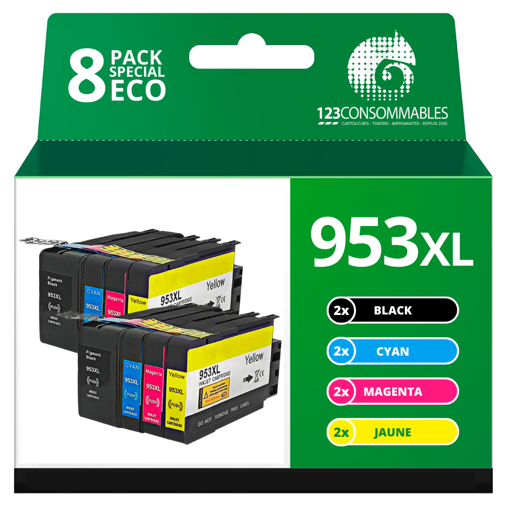 ✓ Pack 4 Cartouches compatibles HP 953XL couleur pack en stock -  123CONSOMMABLES
