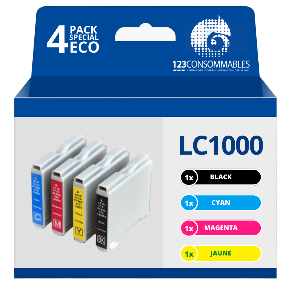 Pack compatible BROTHER LC1000, 4 cartouches