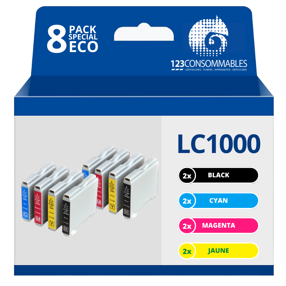 Pack compatible BROTHER LC1000, 8 cartouches
