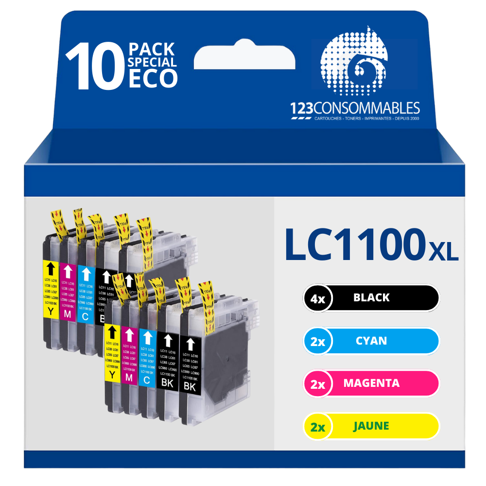 Pack 10 cartouches compatibles BROTHER  LC-1100 XL