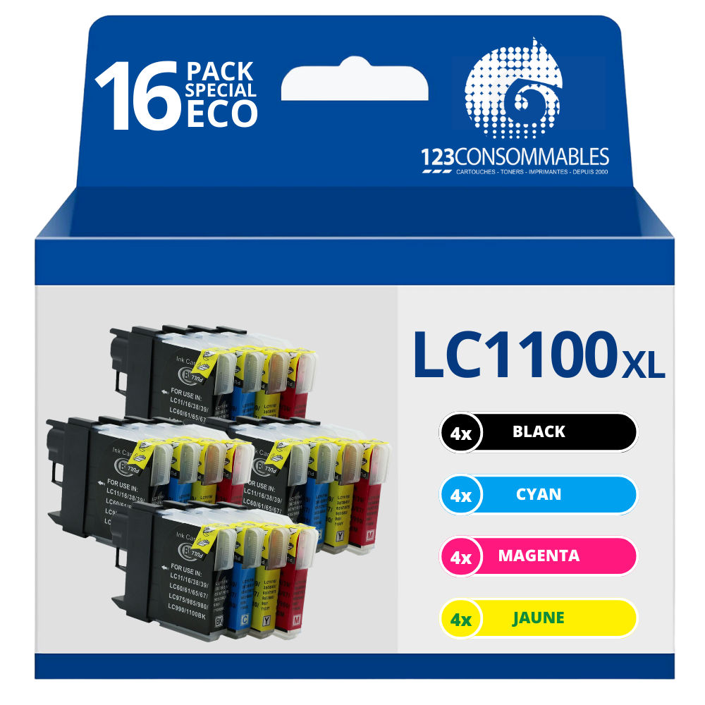Pack compatible BROTHER LC1100 XL 16 cartouches