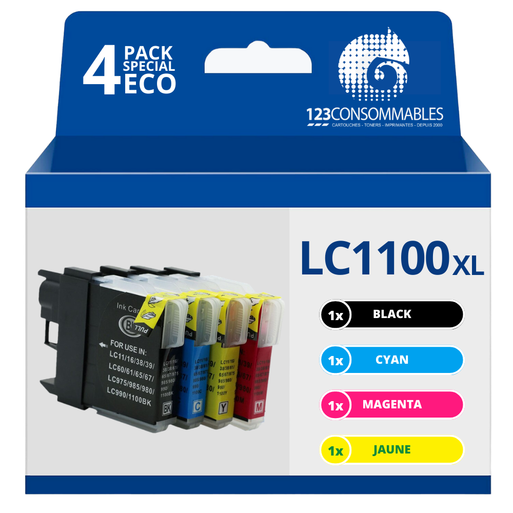 Pack compatible BROTHER LC1100 XL 4 cartouches