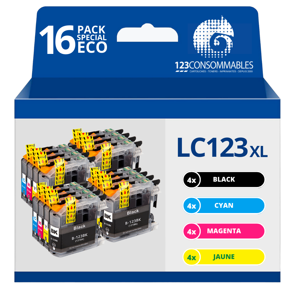Pack 16 cartouches compatibles BROTHER LC-123 XL