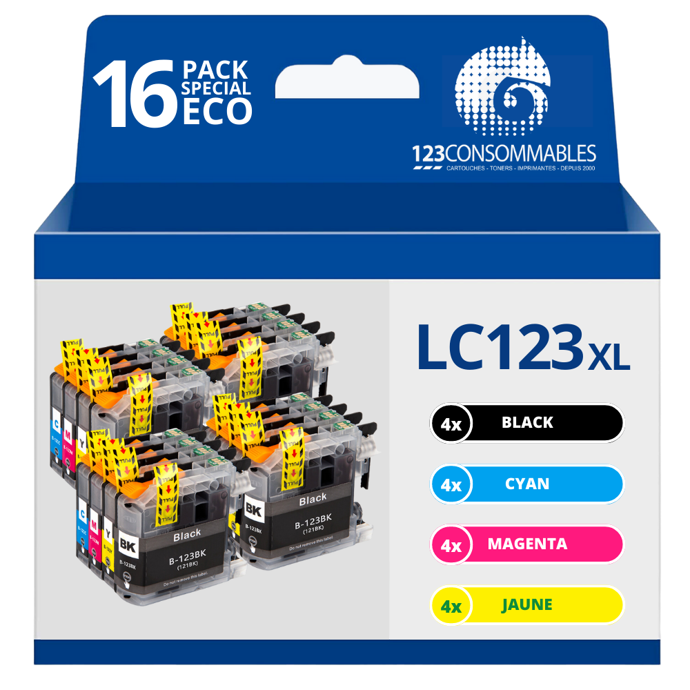 ✓ Pack compatible BROTHER LC-123 4 cartouches couleur pack en stock -  123CONSOMMABLES