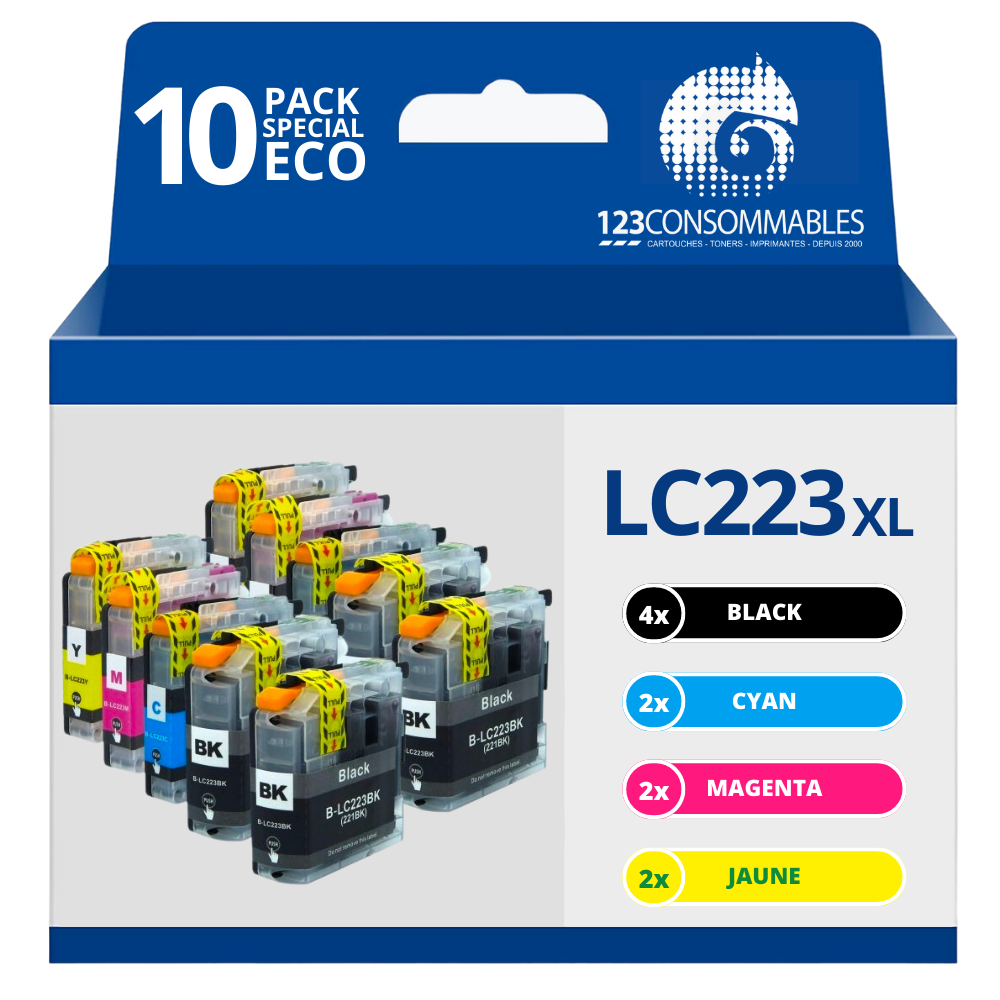✓ Pack 10 cartouches compatibles BROTHER LC-223 couleur pack en stock -  123CONSOMMABLES