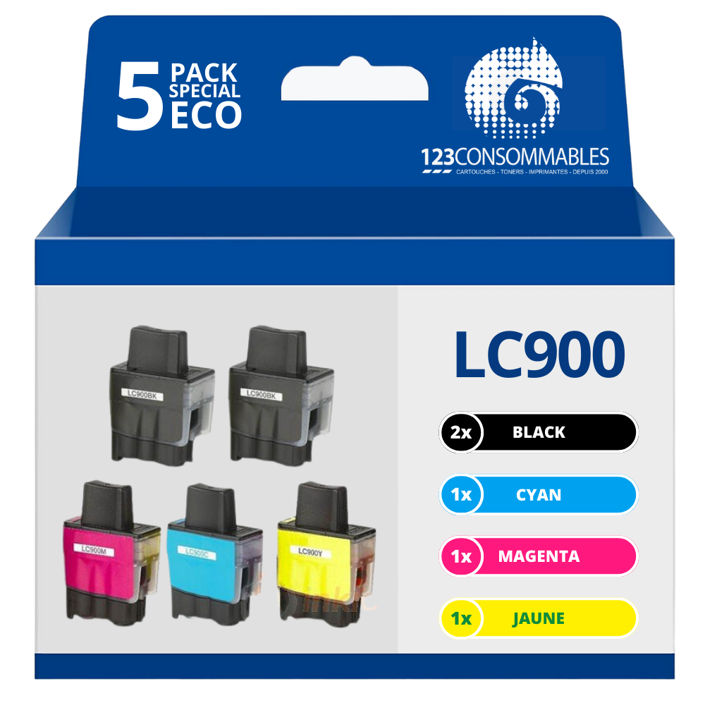 Pack compatible BROTHER LC900, 5 cartouches