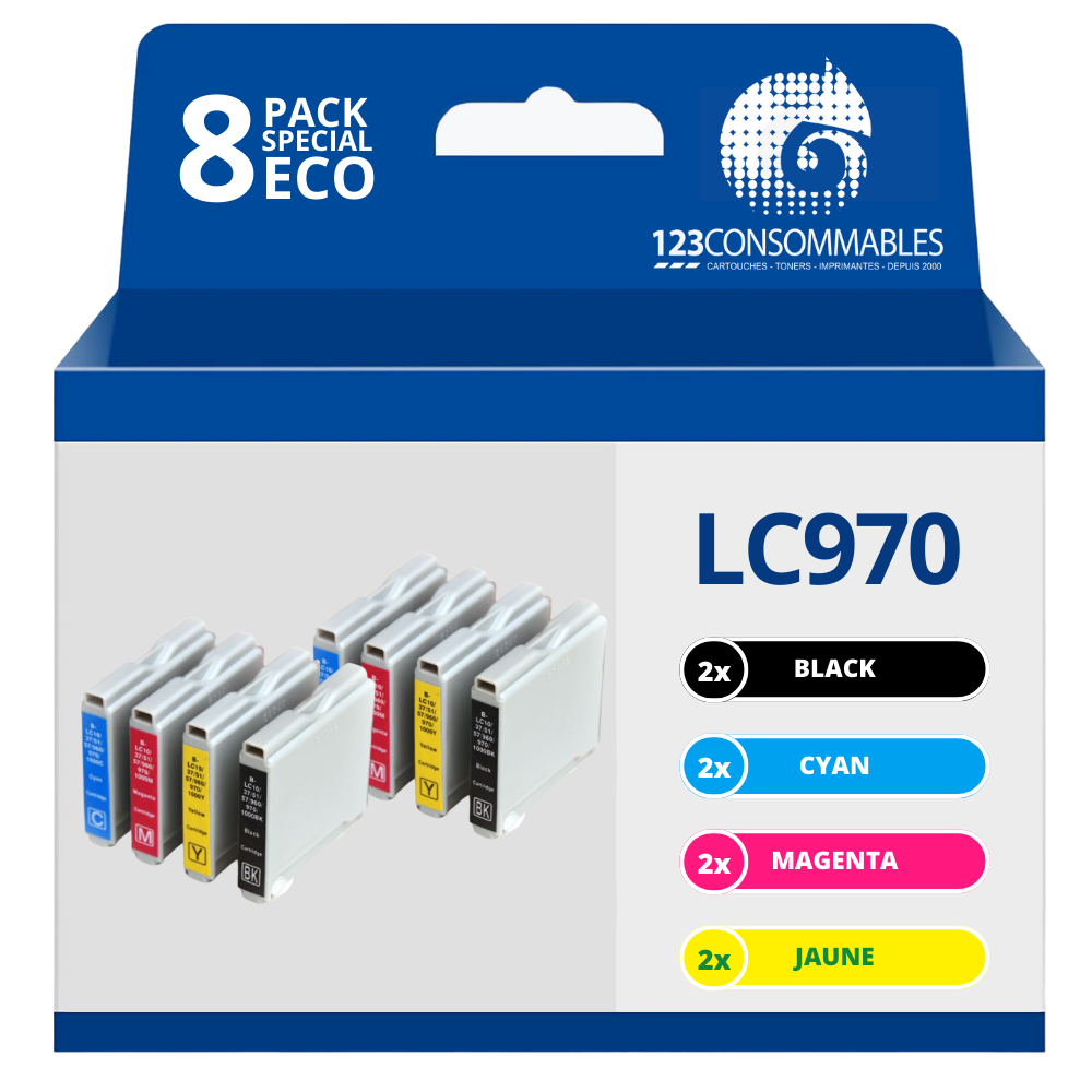 Pack compatible BROTHER LC970, 8 cartouches