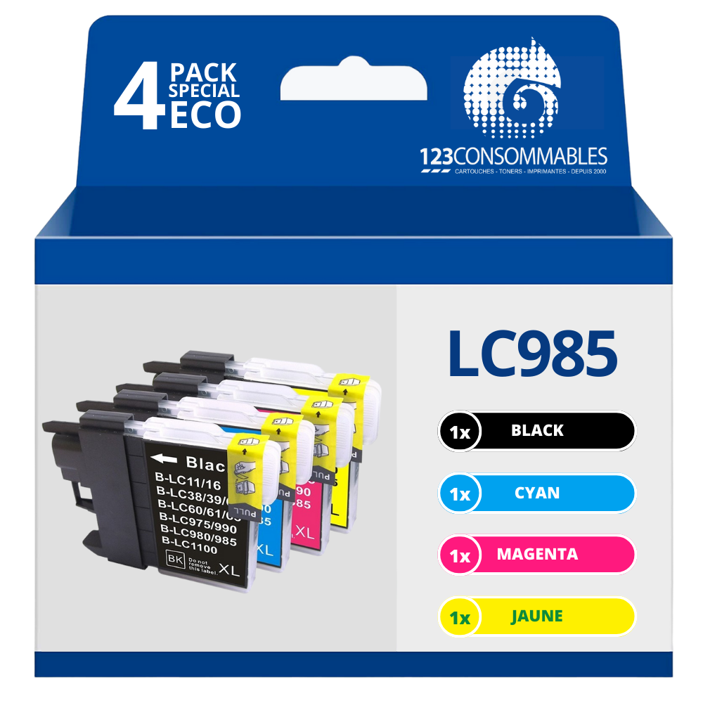 Pack compatible BROTHER LC985, 4 cartouches