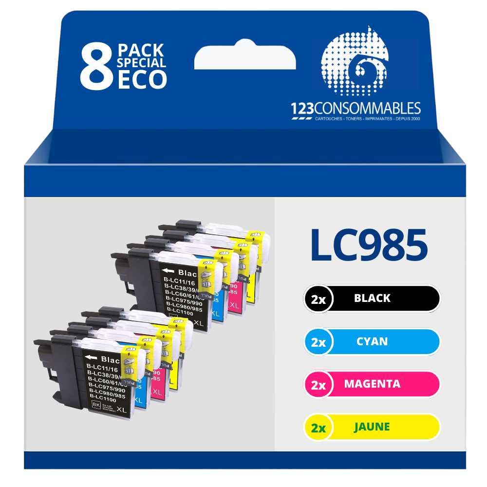Pack compatible BROTHER LC985 8 cartouches