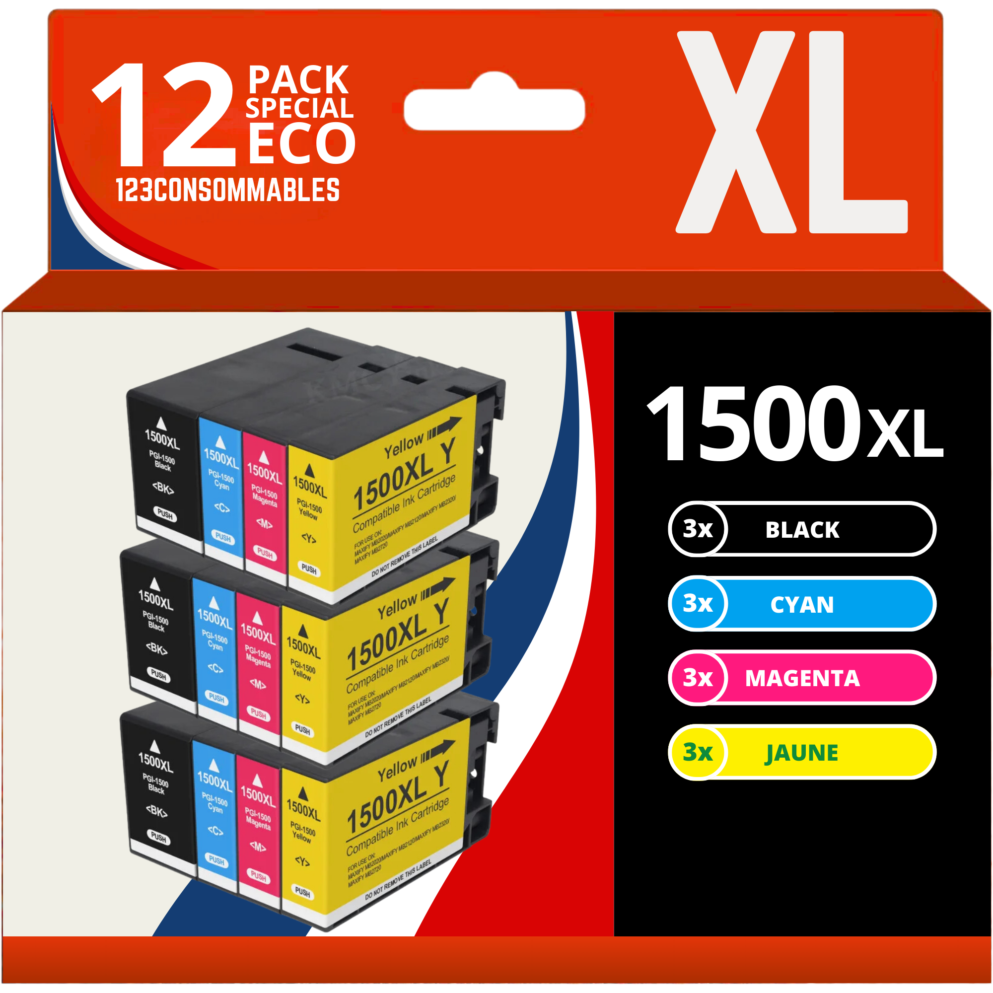 Pack 12 cartouches compatibles CANON PGI1500XL