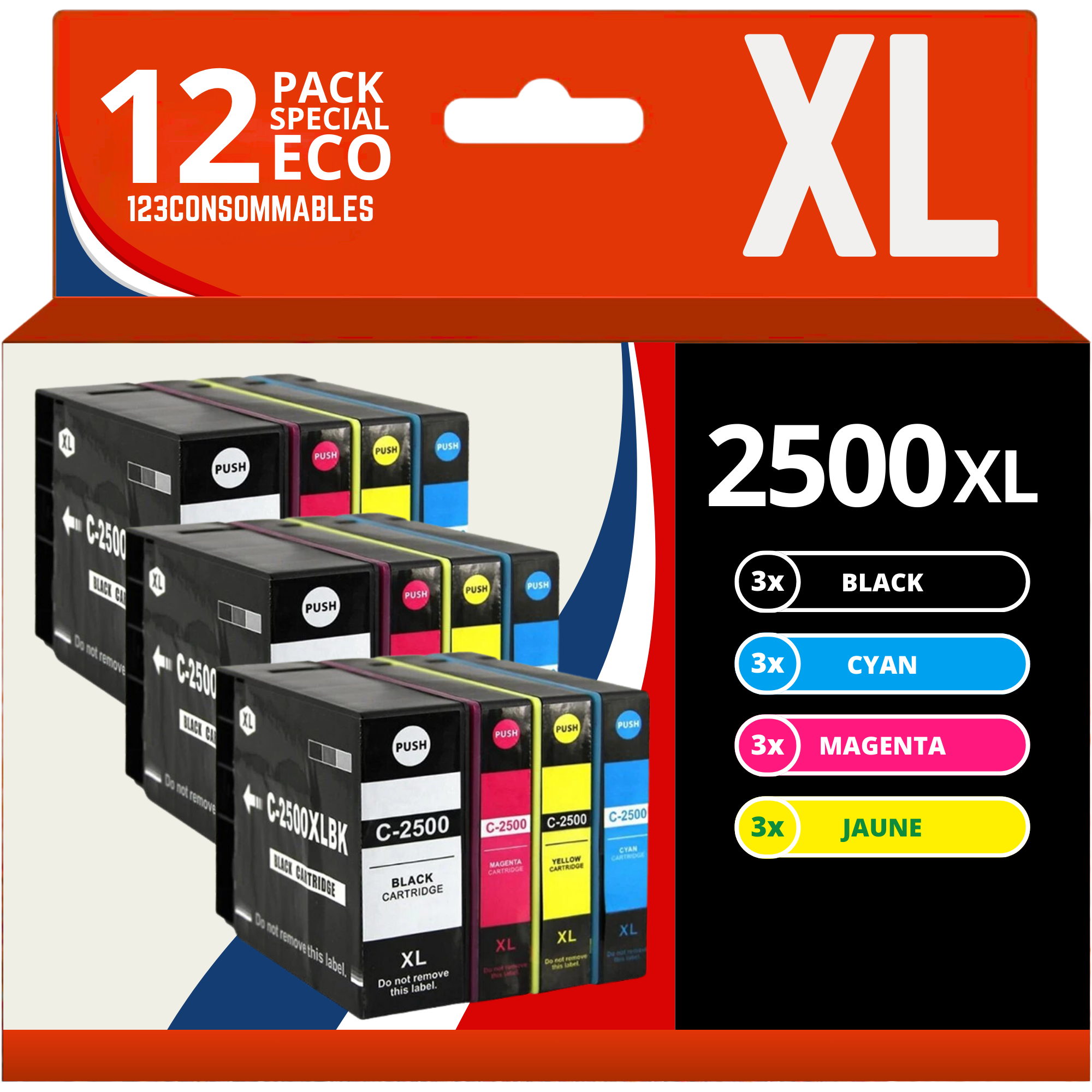 Pack 12 cartouches compatibles CANON PGI-2500XL