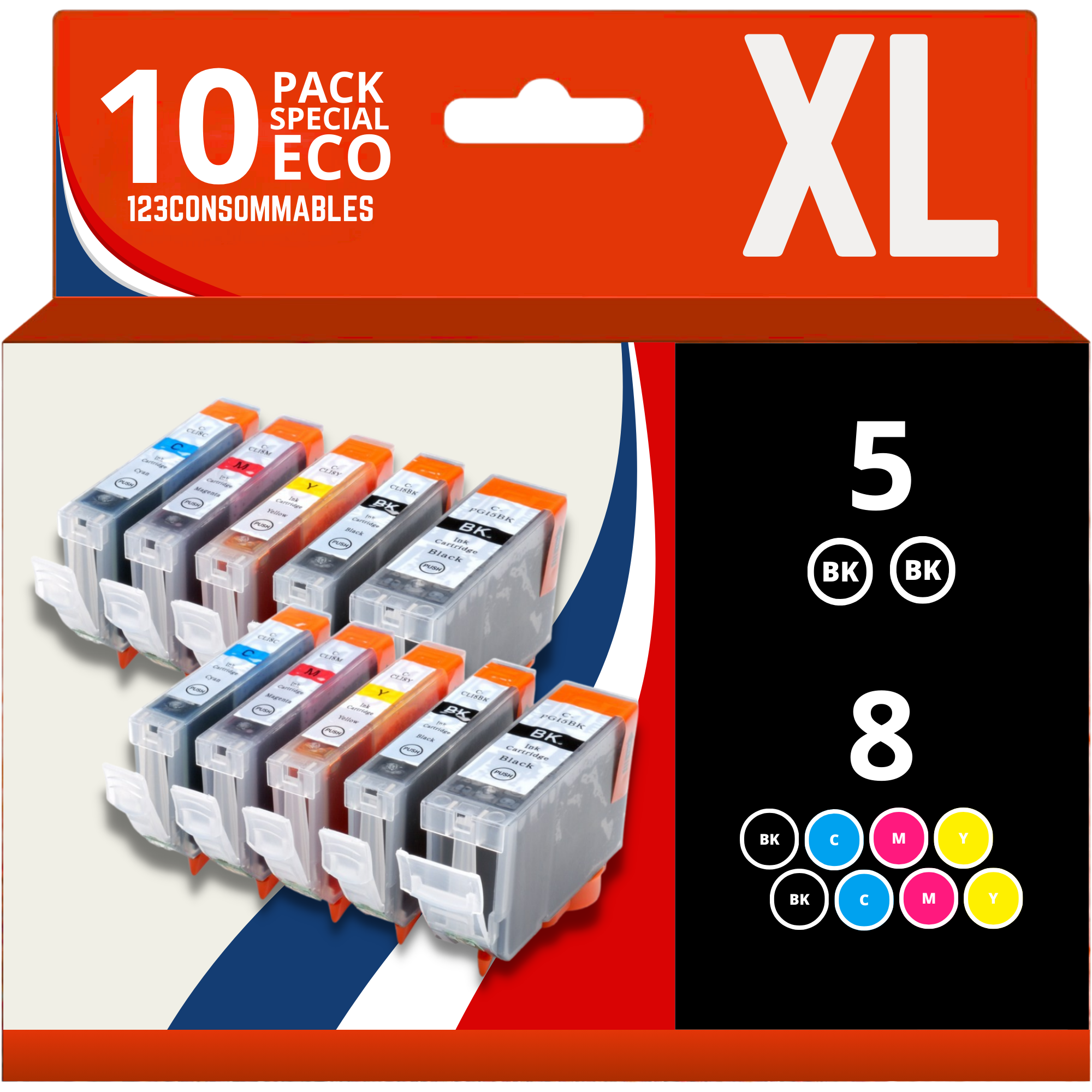 Pack 10 cartouches compatibles CANON PGI-5/CLI-8